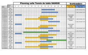 Planning salle de Septembre