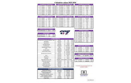 Calendrier compétitions/formations 2025/2026