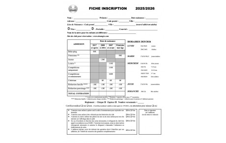Fiche d'inscription 2025/2026 à télécharger