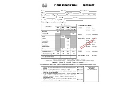 Fiche d'inscription 2026/2027 à télécharger